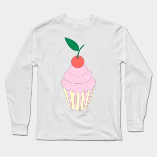 Pink Cupcake With Cherry On Top Digital Art | Melanie Jensen Illustrations Long Sleeve T-Shirt